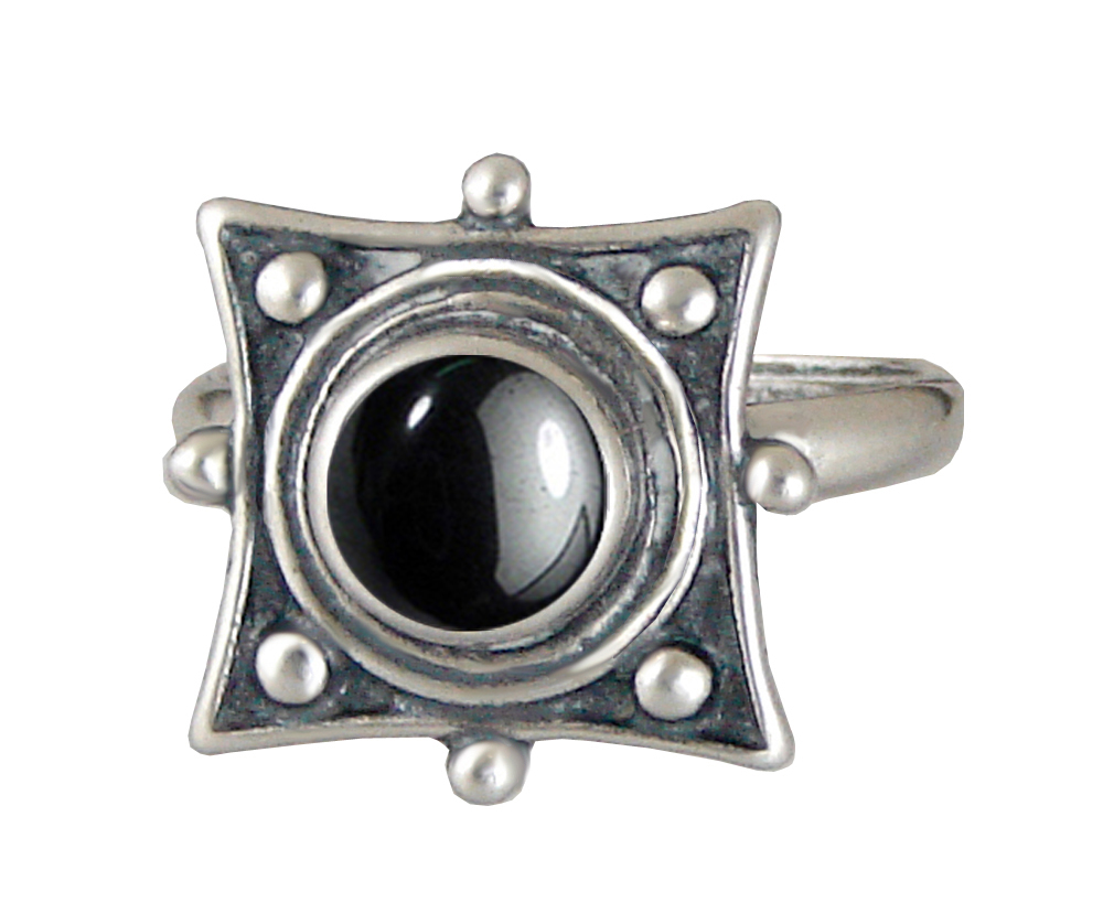 Sterling Silver Art Deco Style Gemstone Ring With Hematite Size 6
